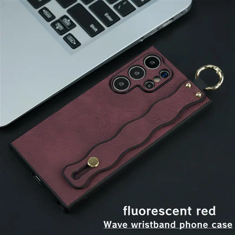 Luxury Wave Wrist Strap PU Leather Shockproof Case - Fashion Back Cover