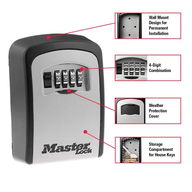 Master Lock Key Storage Box Stainless Steel Wall Mount Outdoor Lock Box for House Keys Key Safe with Combination Lock Large Box 2