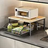 Modern kitchen microwave rack storage rack - sturdy solid wood and metal structure, space-saving countertop storage rack 3
