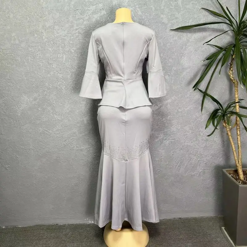 2023 Fashion Wedding Party 2 Pieces Dress Sets Skirt And Tops Suits For Women Elegant Ankara Turkey Africa Dashiki Diamonds Gown