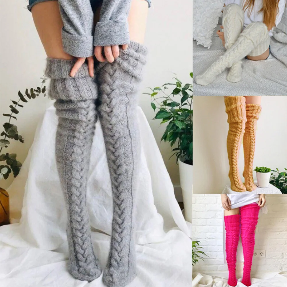 Women's Thigh-High Wool Blend Fashion Socks - Cozy Solid Color Autumn Essentials