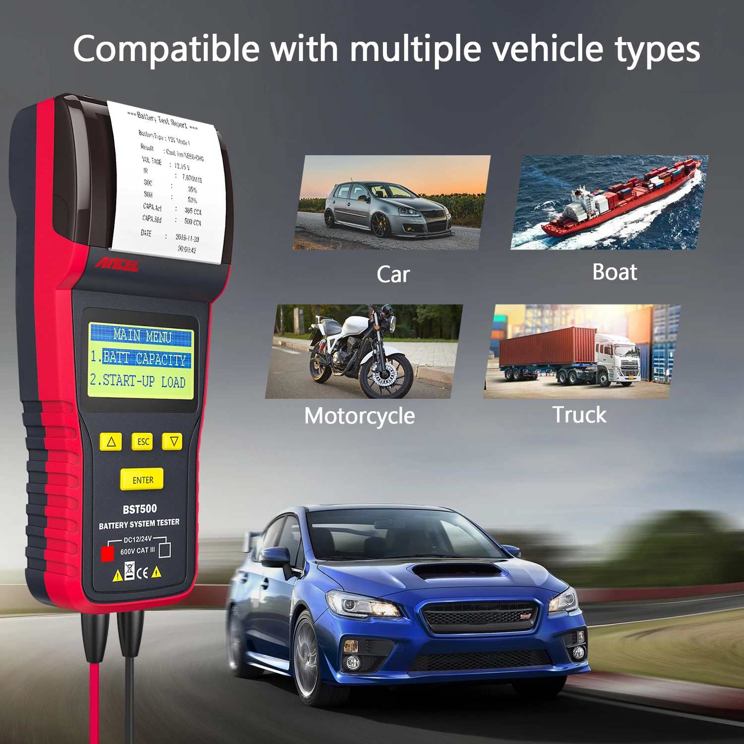 ANCEL BST500 100-2000 CCA Car Battery Tester 12v/24v Truck with Printer Cranking Charging System Test Auto Battery Analyzer