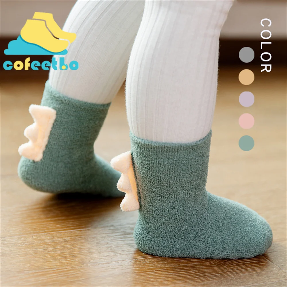 Antislip Winter Baby Girl Sock Dinosaur Boy Anti Slip Sock Fleece