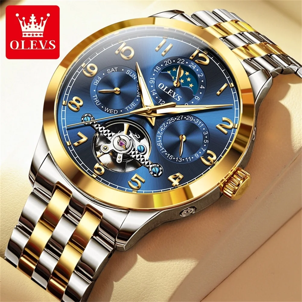 Olevs 7018 Hollow Orologio Meccanico Di Lusso Per Uomo Moonswatch Numero Quadrante Impermeabile Orologi Da Uomo Data Automatica Orologio Da Polso Orig