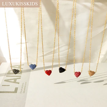 LUXUKISSKIDS Rhinestone Heart Pendant Necklace Woman/Girls Clavicle Choker Tiny Red Pink Black Simple Love Jewelry Romantic Gift