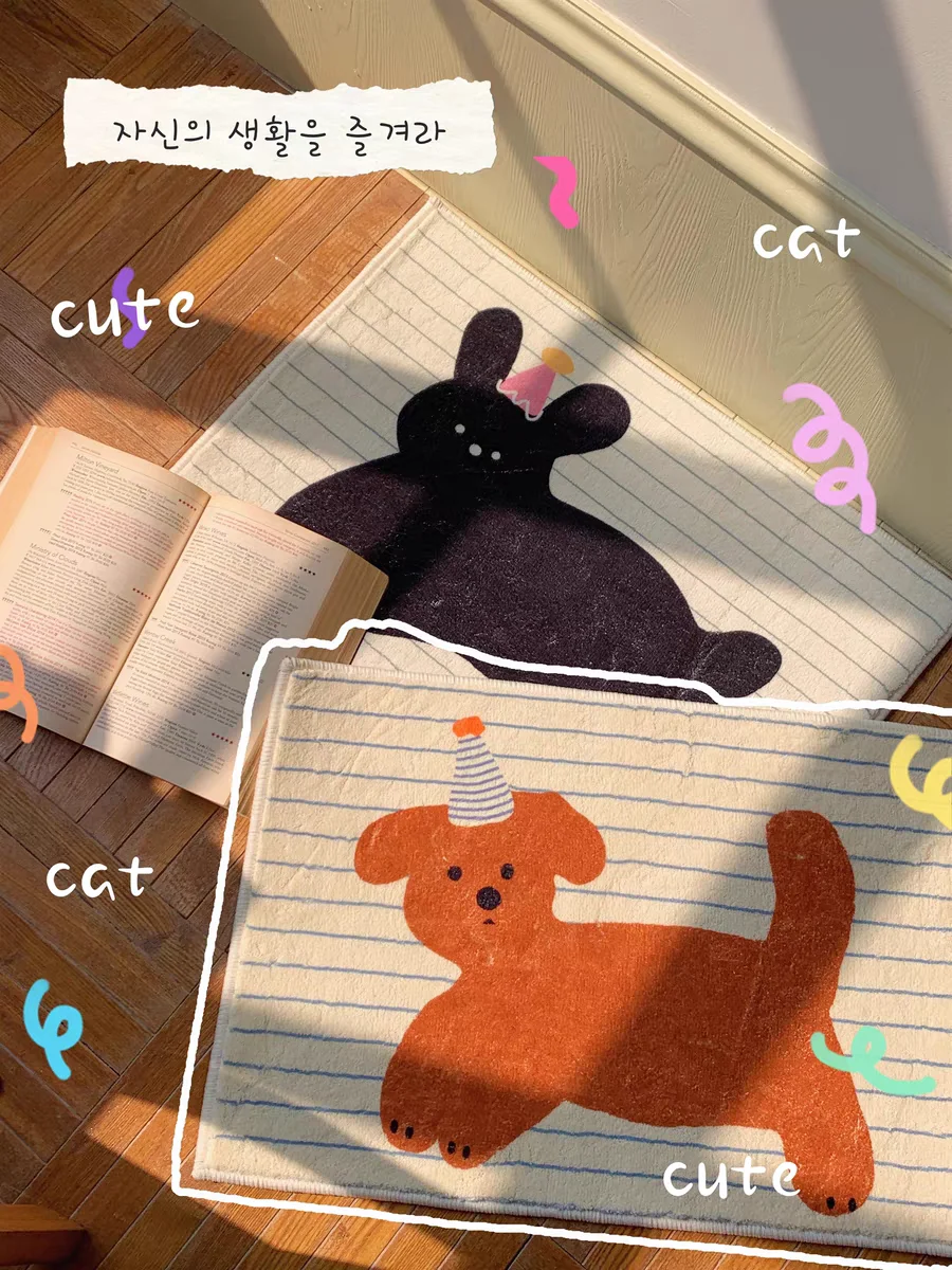 VIKAMA Cartoon Cute Ins Wind Cat Dog Bedroom Rug Bed Rug Bay Window Mat Foot Mat Living Room Sofa Rug Entry Door Mat Home Decor