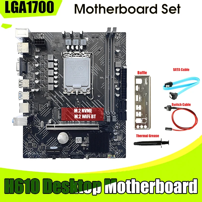 

Материнская плата H610 + кабель SATA + термопаста LGA1700 DDR4 PCIE 16X гигабитная LAN для G6900 G7400 I3 12100 I5 12500 12Th процессора