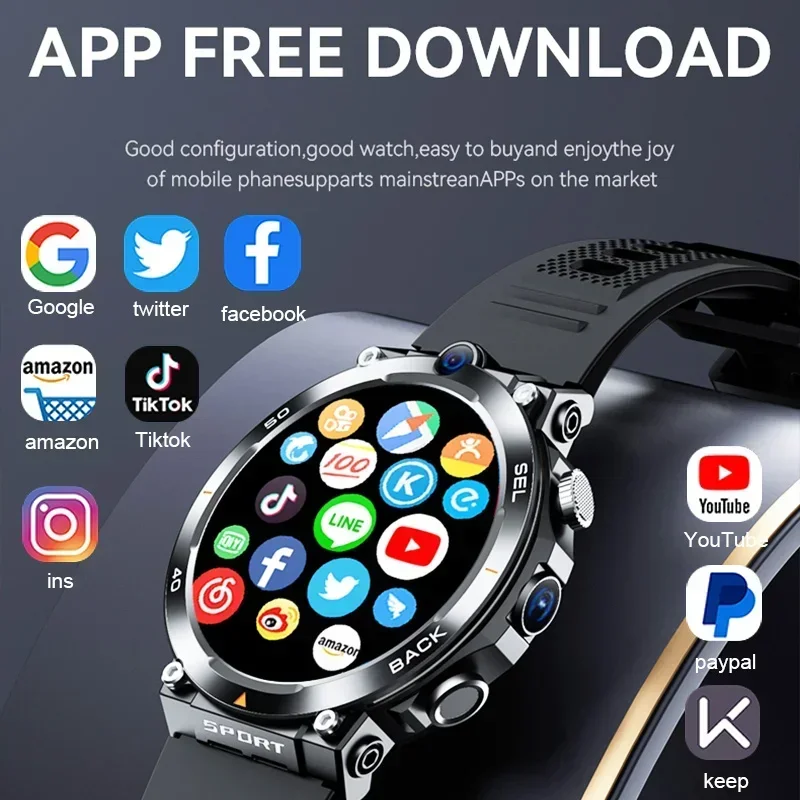 4G LTE 안드로이드 스마트워치, GPS 듀얼 카메라, 와이파이 SIM, NFC, 견고한 16G ROM, 구글 플레이 앱 다운로드, IP67, 남녀공용 스마트 워치, 1.39 인치