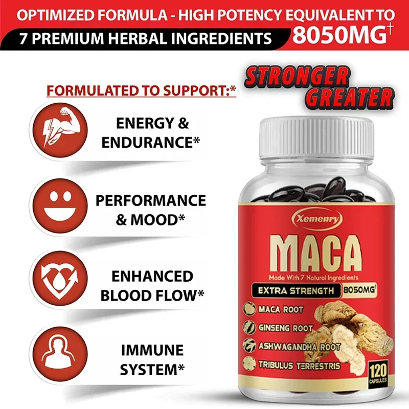 Xemenry Maca Capsules Contain Ashwagandha Root Ginseng Root Tribulus Terrestris and Other Extracts Supplement ginseng supplement muscle supplement