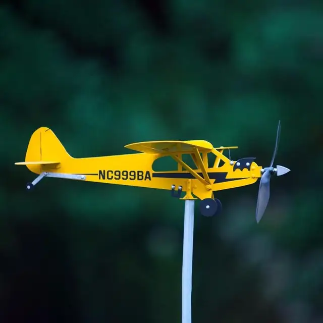 Sárga Piper J3 Kölyök Repülőgép Időjárási Lapát Kültéri Kerti Dekoráció Dugó Szél Fonók Tető Plug-In - Image 4