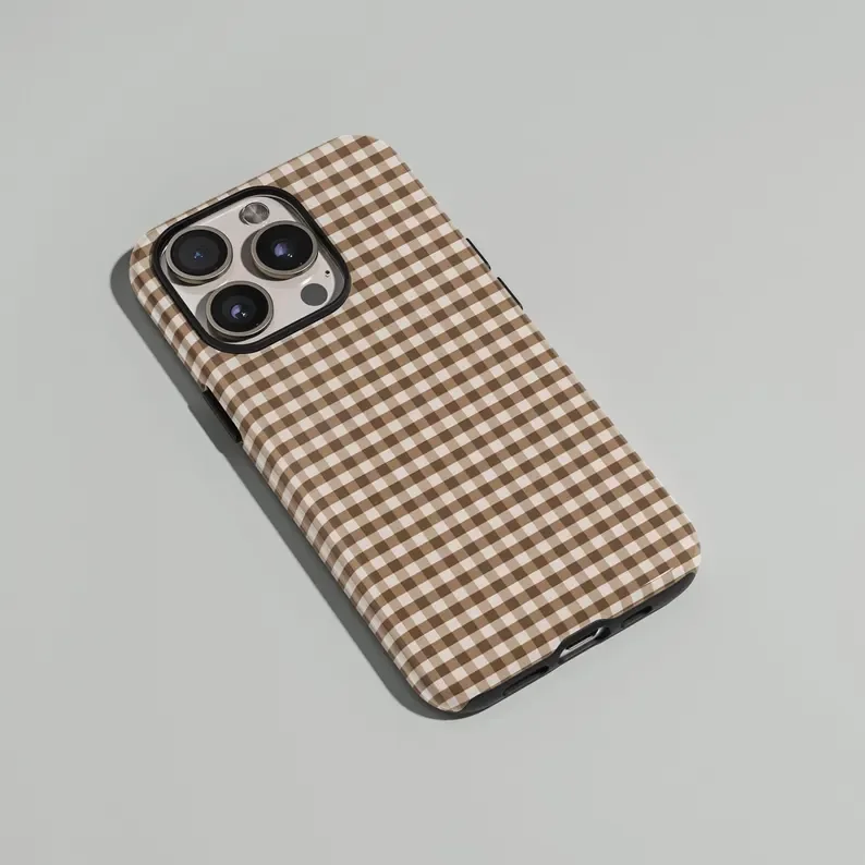 Fashion Brown Plaid Phone Case for IPhone 17 16 15 14 13 12 11 X XS XR XSMAX 7 8 Air Pro Max Plus Luxury Double-layer Back Cover
