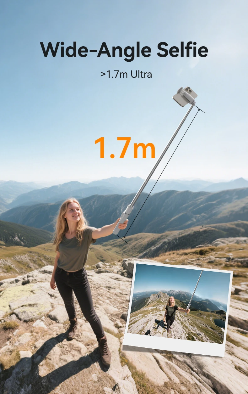 Auto-Opening Tripod Selfie Stick 1.7M 360° Rotation Adjustable selfie stick Wire