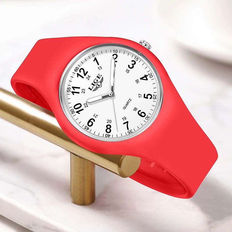 LIGE 2025 New Red Silicone Watch Women Fashion Top Brand Luxury Women's Quartz Wristwatch Waterproof Luminous Watches for Women