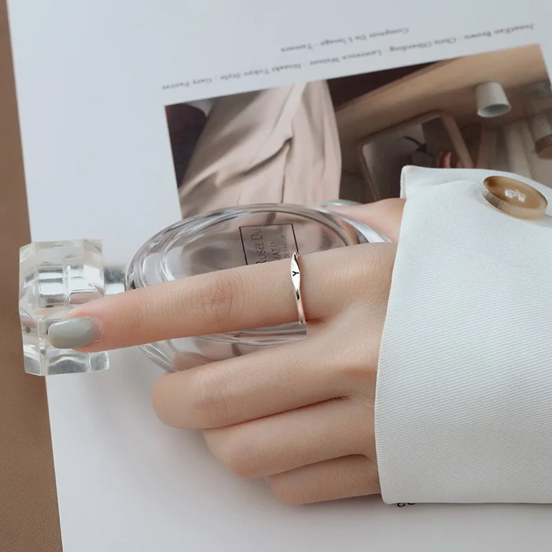 Fashion Rings Fashion Ring for Women Minimalist Initials A-Z 26 Letter Silver Plated Adjustable