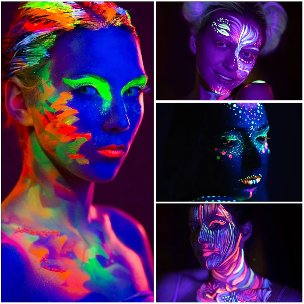 UV Neon Face Body Paint Glow in the Dark Makeup Set Fluorescent Painting for Adults Kids Festivals Party Halloween Christmas 6