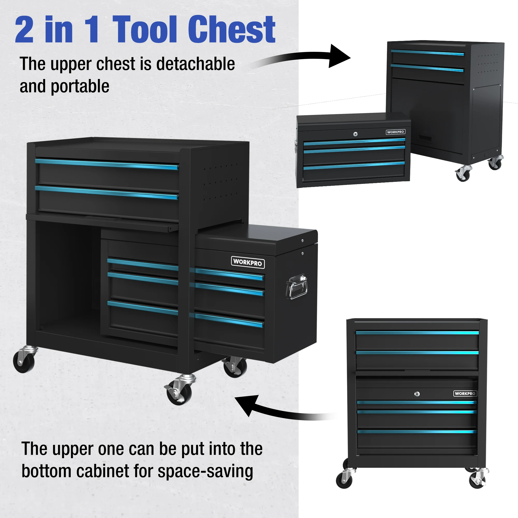 WORKPRO 24.5 Inch 5-Drawer Rolling Removable Tool Storage Cabinet Thickened Load-Bearing Multi-Hardware Tool Cabinet 4