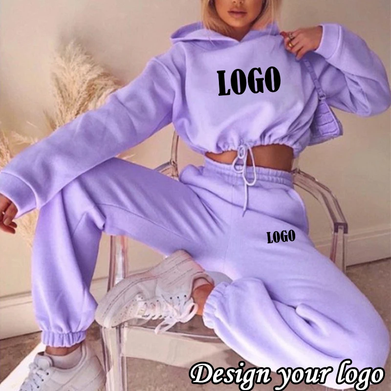 Customized New Women printing Tracksuit Hoodie and Pants Casual Sport Suit Winter 2 Piece Set 8 Colors Jogging Suit womens skinny t shirt and shorts sets 2 piece outfits tracksuit fashion solid color printing jogging suits