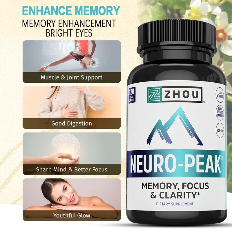 

Natural Brain Booster - Helps Relieve Stress and Stabilize Mood, Promotes Memory, Focus and Clarity
