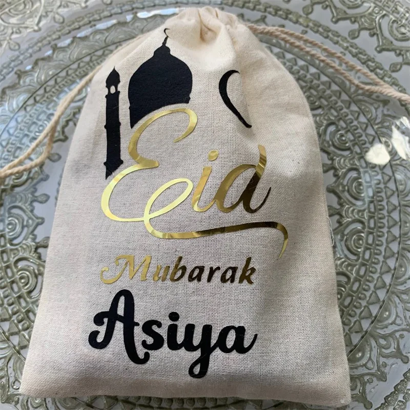 Personalizzato Eid Mubarak Presente Candy Money Card Bag Eid Al-Fitr Musulmano Islamico Ramadan Kareem Decorazione Kid Bambini Regalo