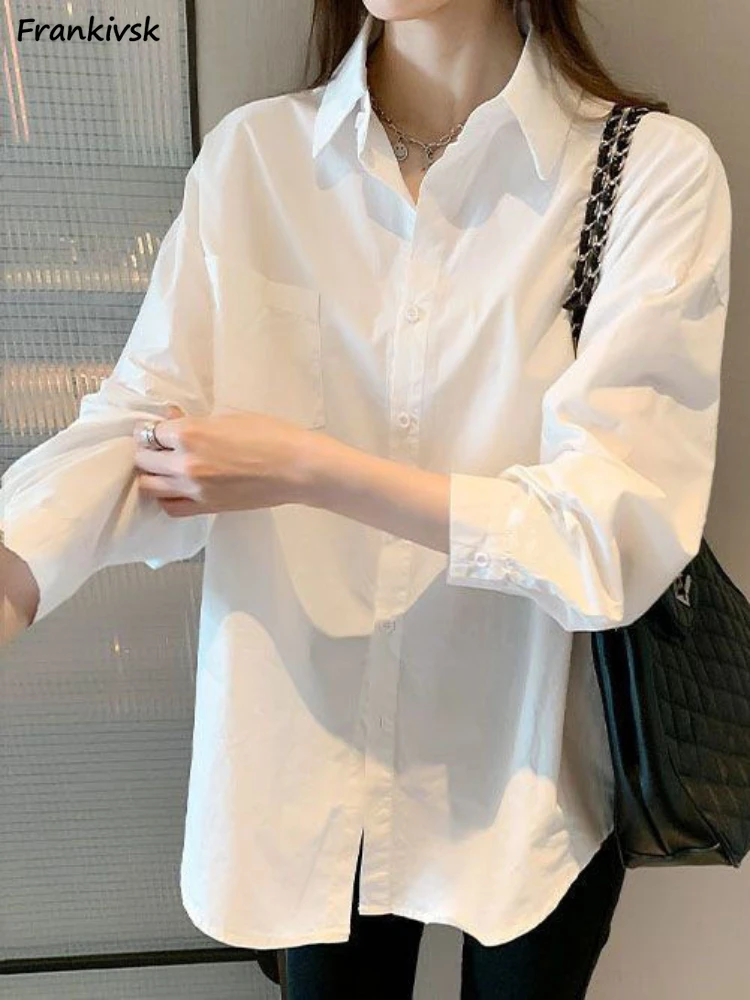 

Shirts Women Pure Classic Pocket All-match Tops Simple Elegant Autumn Trendy Temperament Leisure Korean Style Gentle Office Lady