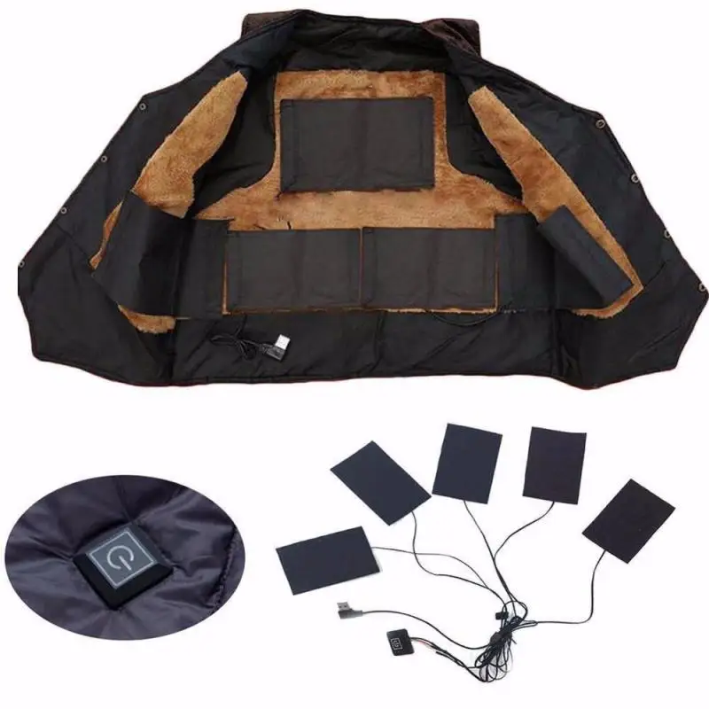 5-in-1 Electric Heating Sheet Heating Warmer Pad USB Electric Heated Jacket Pad Outdoor Themal Warm Winter Vest Jacket