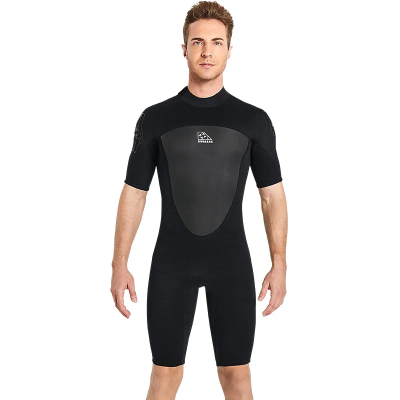 New 2MM Neoprene Clothing Men's Wetsuit Short-sleeved One-piece Thickened Warm Swimwear Women Snorkeling And Surfing Diving Suit zaful women s lace openwork textured jacquard lace up o ring bandeau strapless tie side bikini set solid color matching two piece swimwear l beige