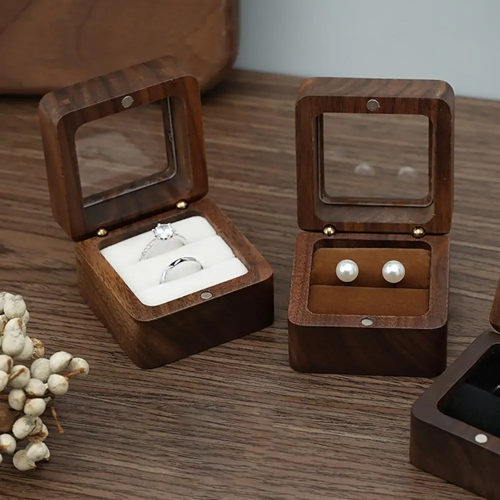 

Ring Box Square Portable Wood Vintage Design Earring Box For Wedding