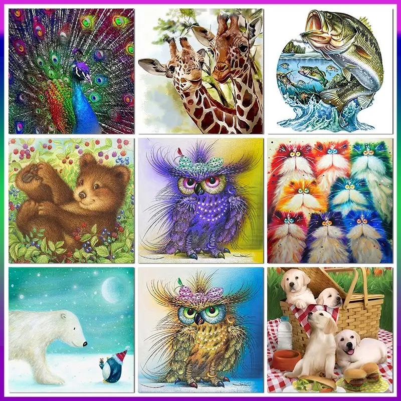 

CHENISTORY 5D Diamond Painting Animal Cross Stitch Full Square Round Diamond Embroidery Mosaic Art Home Decor