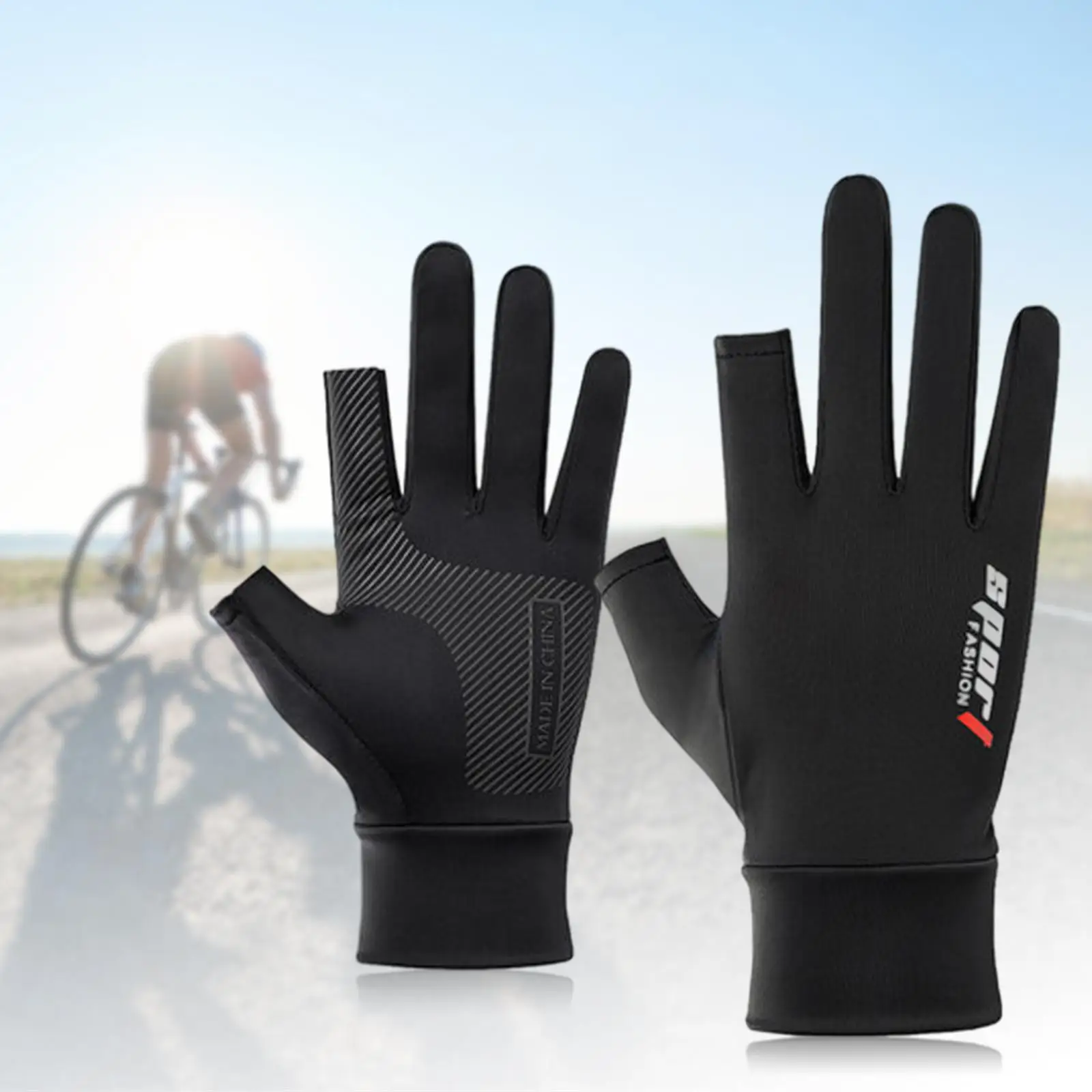 2x2Pcs Bike Gloves Cycling Gloves Sun Protection Outdoor Sport Canoeing Black