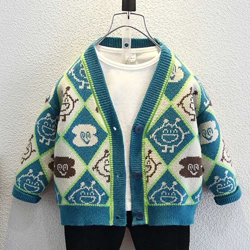

Children's Cardigan for Boys Sweater Knitted Coat Autumn Winter Tops Warm Outerwear School Teenagers Boys Clothing 4 6 8 9 Years