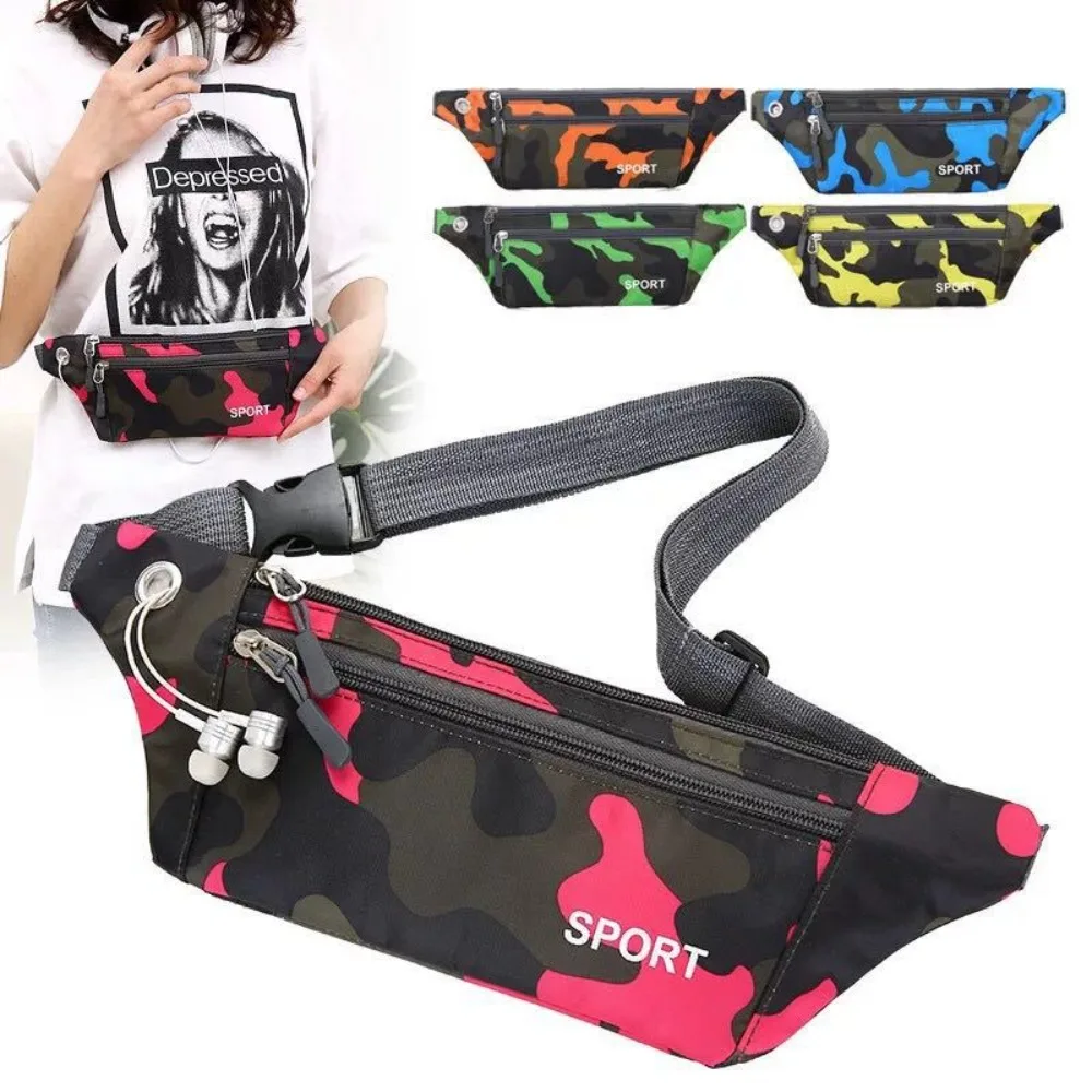 

Large Capacity Camo Waist Bag Tissue Paper Storag Headphone Hole Running Bag Stratification Ultra Light Sport Waist Bag Motion