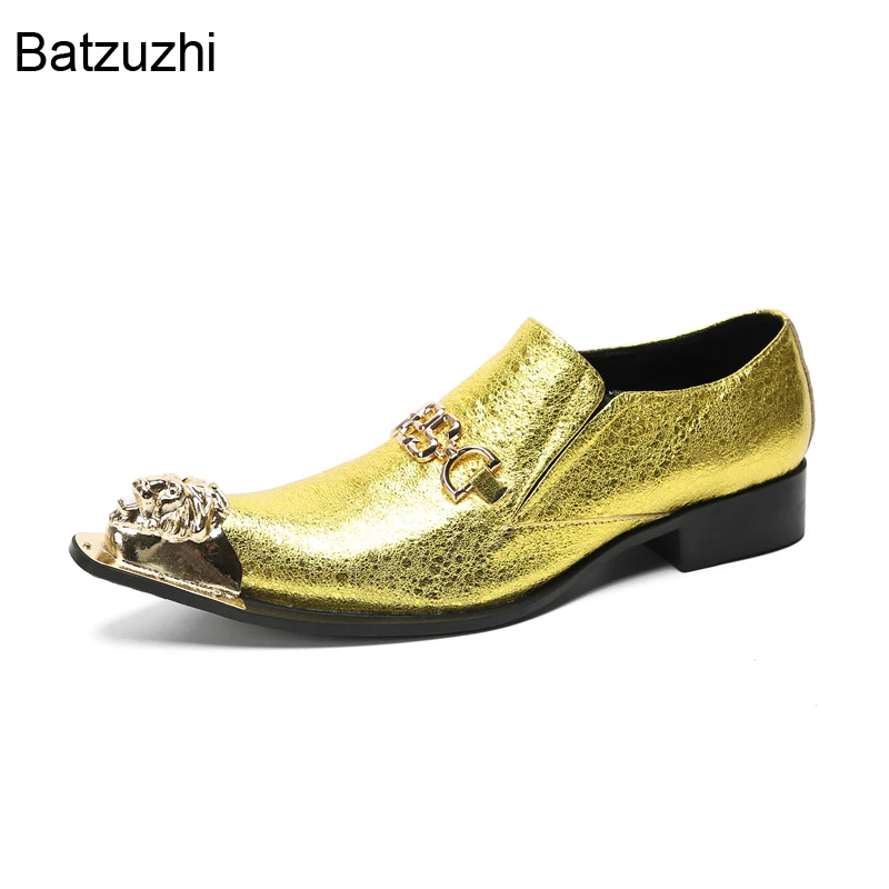 Batzuzhi Luxury Handmade Formal Leather Dress Shoes Men Slip on Gold Fashion Business, Party and Wedding Shoes Man! Big Sizes