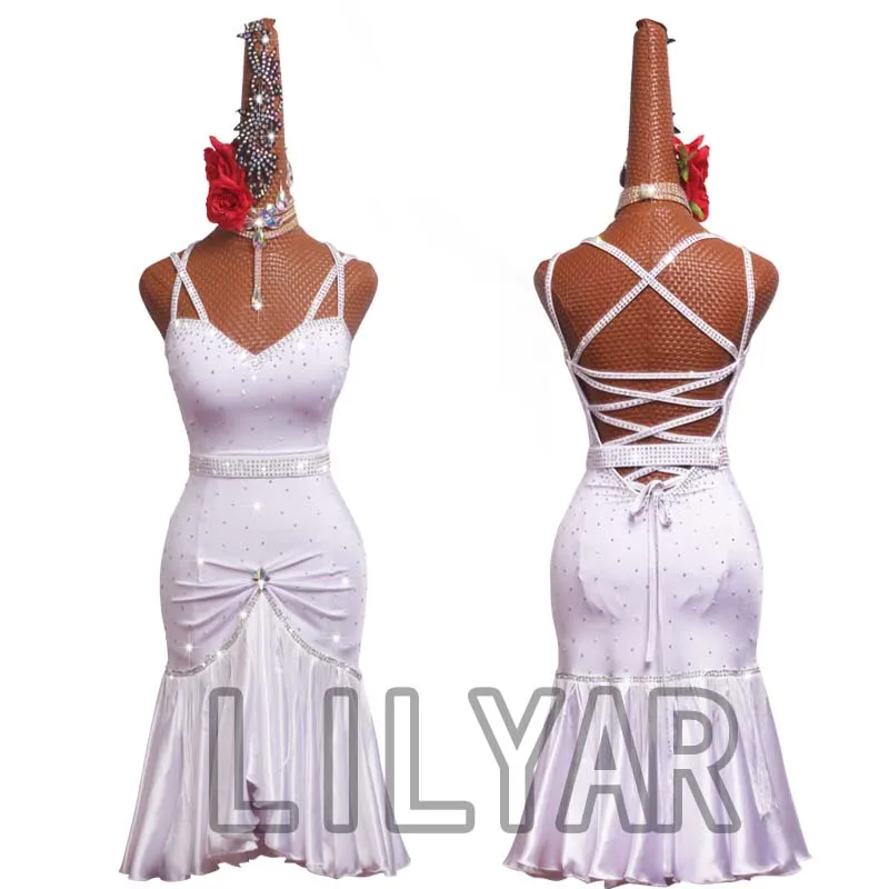 

Latin Dance Latin Skirt CompetitionCostumes Performing Dress Practice Skirt Customize Adult Kids Lady White