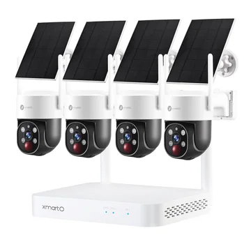 XMARTO 100% 무선 태양열 PTZ 홈 보안 카메라 시스템, 4 세트, 2K 4MP QHD CCTV 감시 키트 포함 와이파이 NVR, 4K, 10CH
