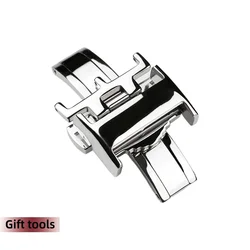 Rose Gold Stainless Steel Butterfly Buckle Double Button Watch Strap Clasp - 18mm (Silver)