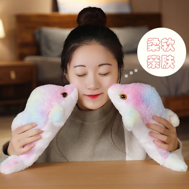 45cm 30cm Rainbow Creative Light Up Led Dolphin Stuffed Animals Plush Toy Colorful Fish Glowing Christmas Gift For Kids Pillow 3