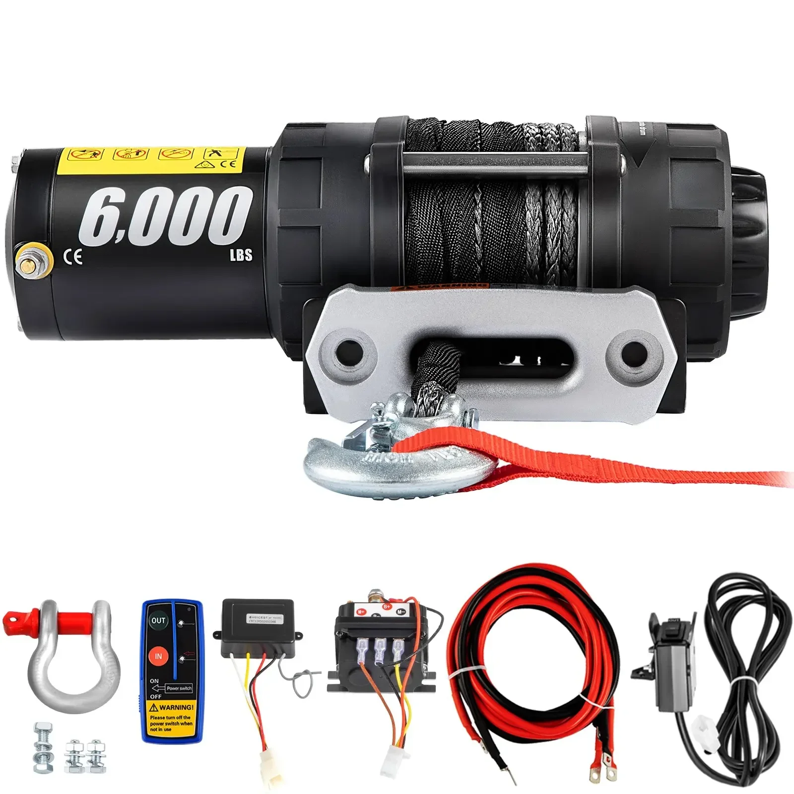 

Electric Winch 6000lb Load Capacity Truck Winch Synthetic Rope with Wireless Remote Control, Powerful Motor for ATV UTV Off Road