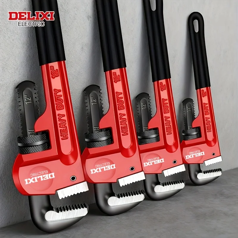 DELIXI ELECTRIC Pipe Wrench 8 10 12 14 Inch, High Carbon Steel Adjustable Wrench with Anti Slip Serrated Jaws for Pipe Repair
