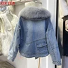 Womens Coats Spring 2025New 100%Natural Real Fox Fur Collar Fashion Short Denim Jacket Luxury Goose Down Puffer Jackets Clothing 3