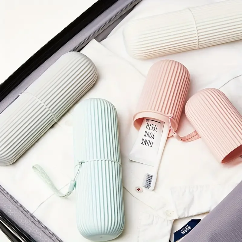 Portable Travel Toothbrush Case With Mouthwash Cup For Bathroom_voghion.com