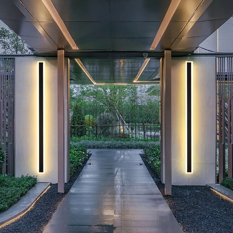 Modern Waterproof Outdoor Long Strip LED Wall Lamp IP65 Aluminum Wall Light Garden Porch Sconce Light 110V 220V 24V Warm White