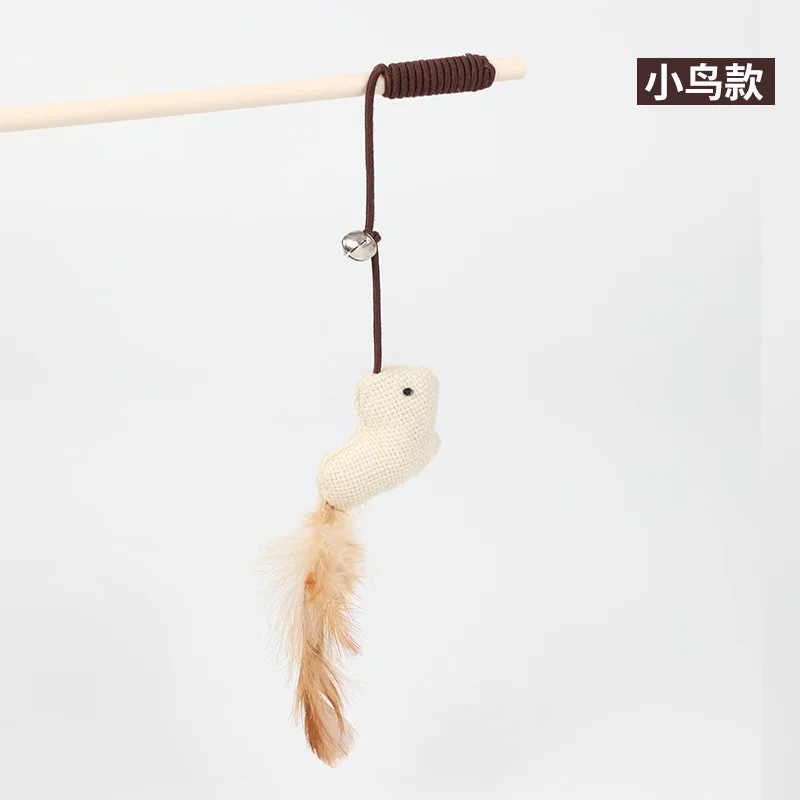 Cartoon Pet Cat Toy Stick Feather Rod Mouse Toy with Mini Bell Cat Catcher Teaser Interactive Cat Toy Kitten игрушки для кошек 