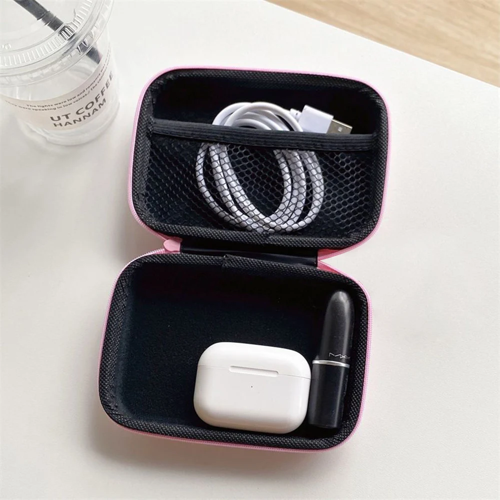 Storage Bag Travel Storage Bag Portable Charging Case USB Data Cable Organizer Headset Cable Bag Square Zipper With 3D Love Bow Pattern storage bag