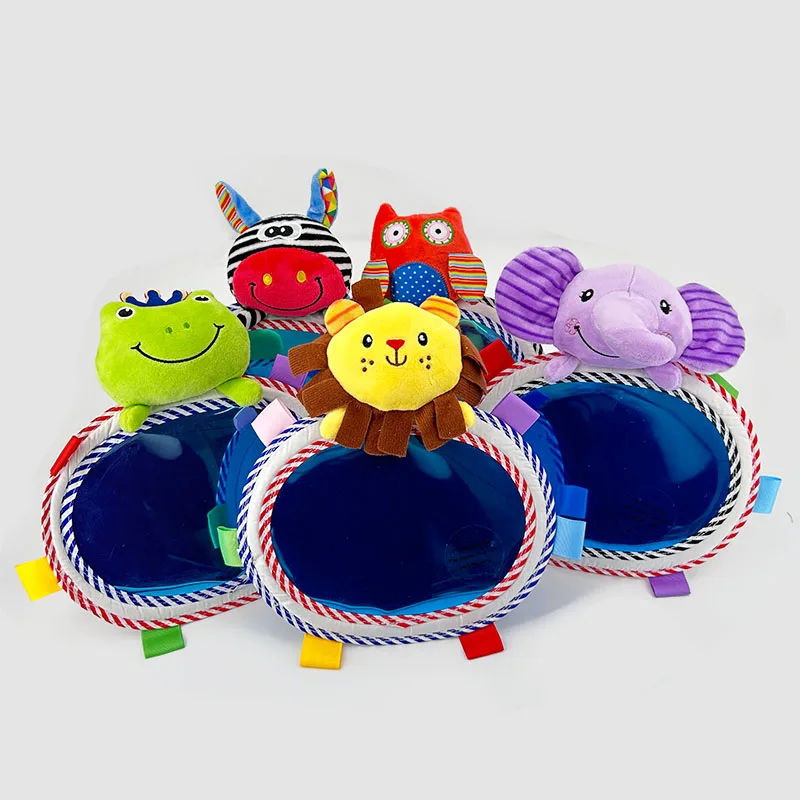 Car baby mirror Car rearview mirror Baby Car Mirror Back Seat Rear View Mirror Cartoon Animal Plush Toys Adjustable Rear Facing Mirrors for Baby Stroller Toys