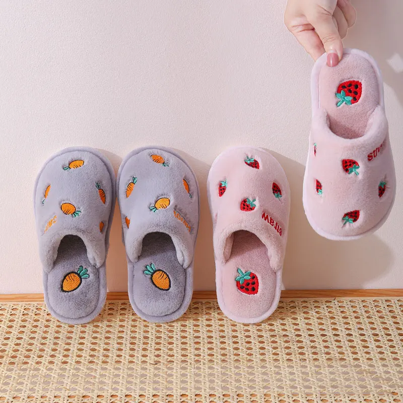 

Winter Plush Kids Slippers Cute Cartoon Fruit Home Slippers Soft Bottom Casual Flats Warm Indoor Non-slip Kids Shoes for Girl
