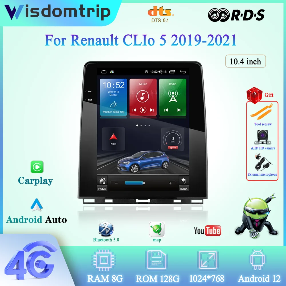

Для Renault CLIo 5 2019-2021 автомобильный умный мультимедийный видеоплеер Радио GPS навигация 4G WIFI Carplay + Авто Android 12