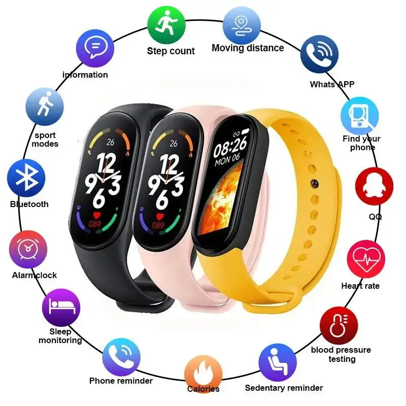 Smart watch M7 smartband heart rate fitness tracker blood pressure sport bracelet for Mi Band 7 men women