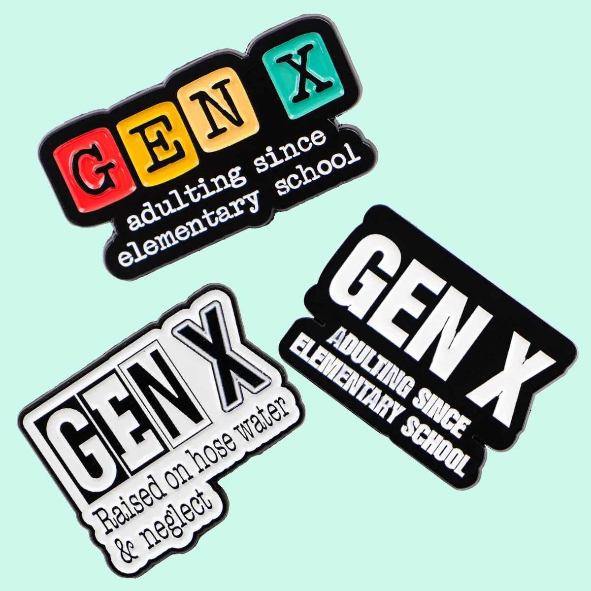 3개/세트 GEN X 쿼츠 에나멜 핀 금속 브로치 백팩 모자 가방 칼라 라펠 배..