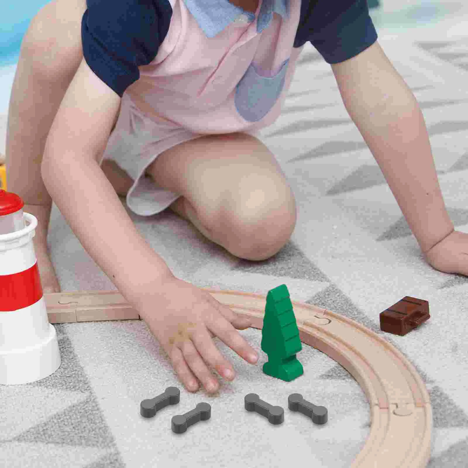 20 Pcs Train Track Buckle Wood Dog Bone Expansion Wooden Accessories Dark Grey Child