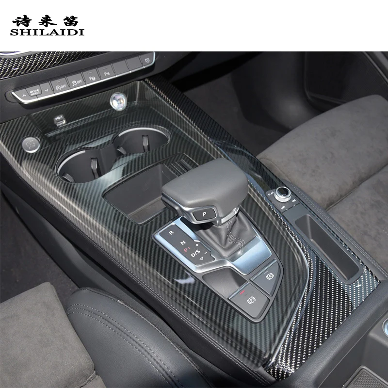 

For Audi A4 B9 A5 2017-2022 Car Center control multimedia storage box Frame Carbon Fiber Gear Panel Interior Cover Stickers Trim